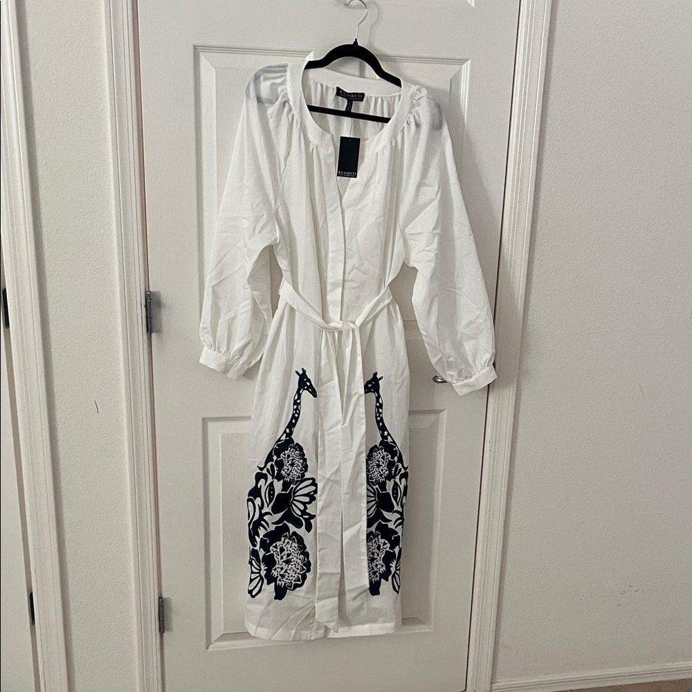 Eloquii Long Sleeve White Dress with Black Floral Design